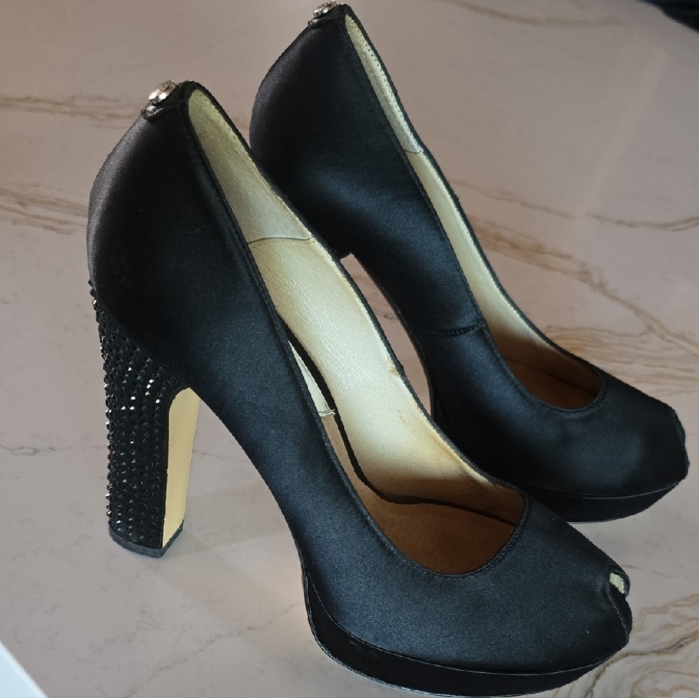 Michael Kors Black Satin Peep-Toe Heels